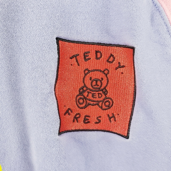 Teddy Fresh Colorblock Hoodie 2.0 Bear Pink Yellow Purple Pullover Size Small - Picture 7 of 13